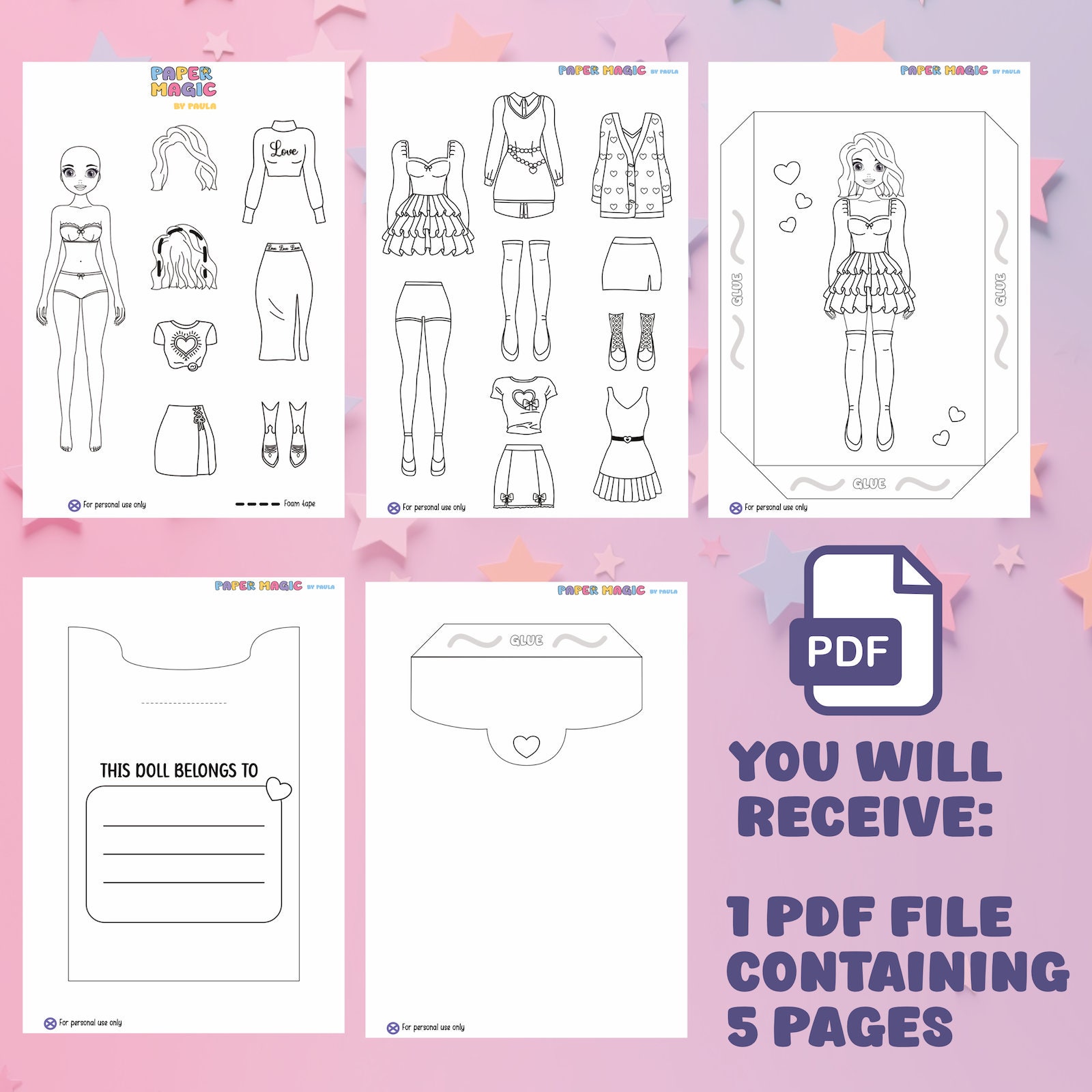 Cute Coloring Pages Paper Doll Dress up Paper Doll Quiet Book Pages