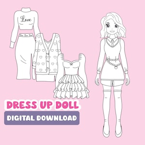 Cute coloring pages Paper doll dress up paper doll quiet book pages Activity for Kids Coloring Pages Printable gift kids Paperdoll