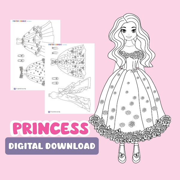 Coloring pages Princess Paper doll coloring pages dress up doll coloring clothes paper doll Printable Princess dress Printable gift for kids