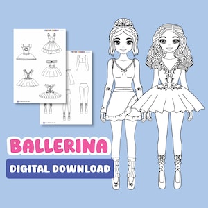 Paper Doll Coloring Pages Ballerina Minimalist Coloring Pages Color book kids Printable Paper Doll Activity for Kids paper doll printables