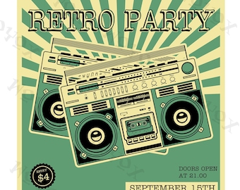 Boombox Retro Party Poster SVG png Clip Art Ready to print
