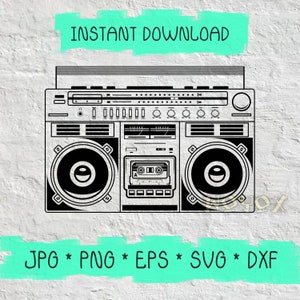 BoomBox SVG png 90’s Hip Hop Retro Download Vintage Radio Rap Dance Party Music Stereo Graphic Vintage Music Clip Art