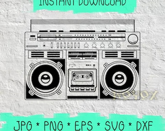 Retro Boombox SVG: 90s Hip Hop Graphic (Digital Download)