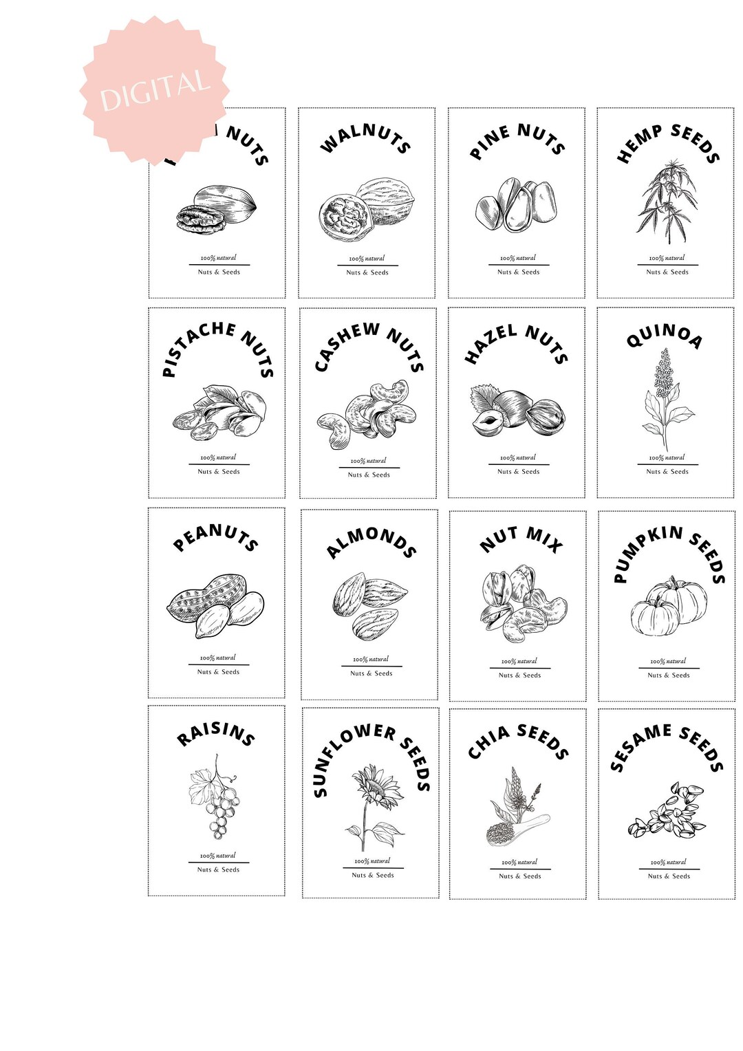 Nuts and Seeds Organization Labels English and Dutch Nuts & Seeds Powerfoods Labels Mason Jar