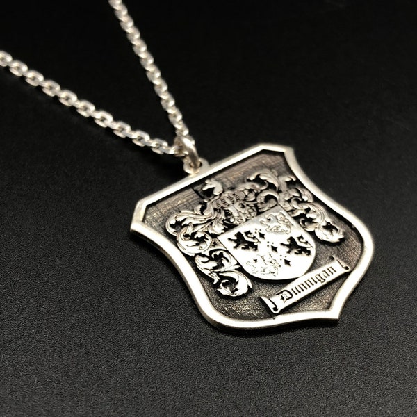 Personalization Family crest silver necklace, coat of arms custom necklace, sterling silver pendant