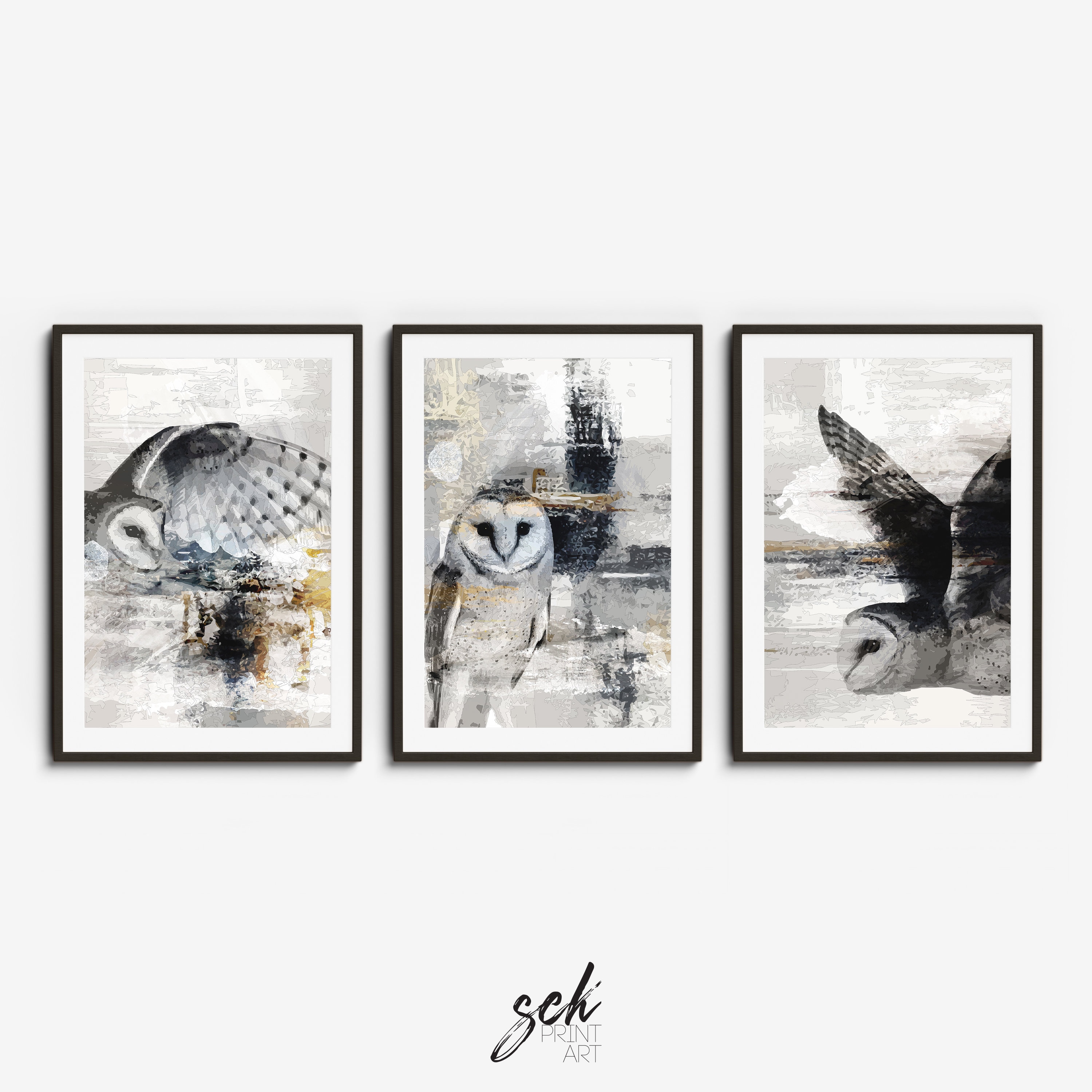 Owl Art Print Set