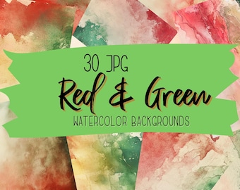 Red & Green Watercolor Background Textures (Digital Download)