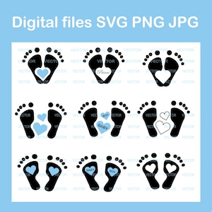 Baby boy feet - baby footprints with hearts- Digital download SVG PNG JPG