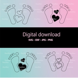 Baby Füße - Fußabdrücke mit Herzen - Bundel Pack - digitale Dateien svg - png - jpg - dxf