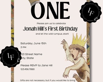 Where the Wild Things Are Birthday Party Invite | 5x7" Customizable Canva Design | He's a Wild One Theme