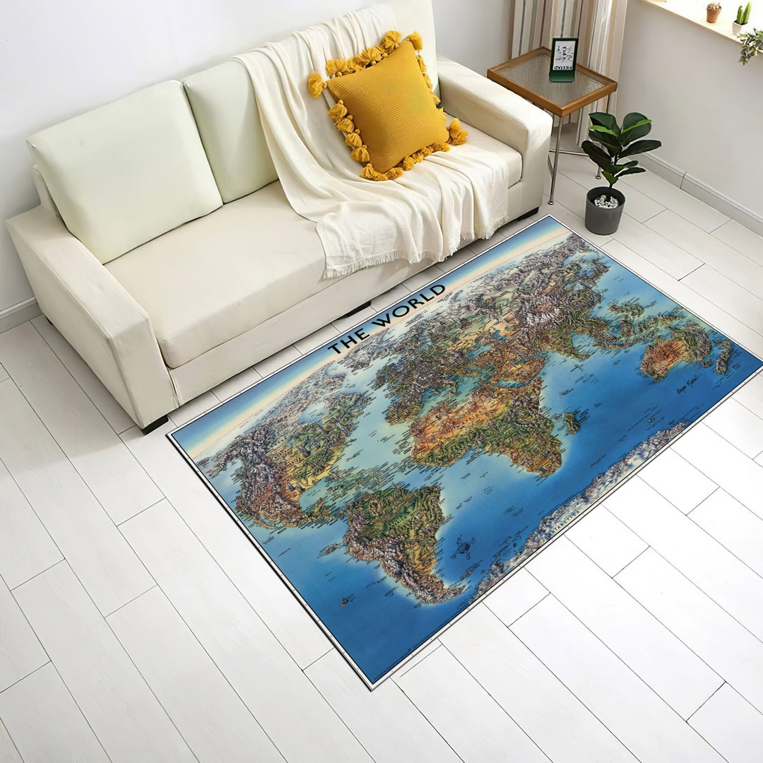 World Map Rug Education Rug Map Rug World Map Design Etsy