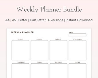 Weekly Planner Bundle, Printable Planner Weekly, Digital Undated Weekly Organizer, Week At A Glance, Weekly To Do List, A4/A5/Letter/Half