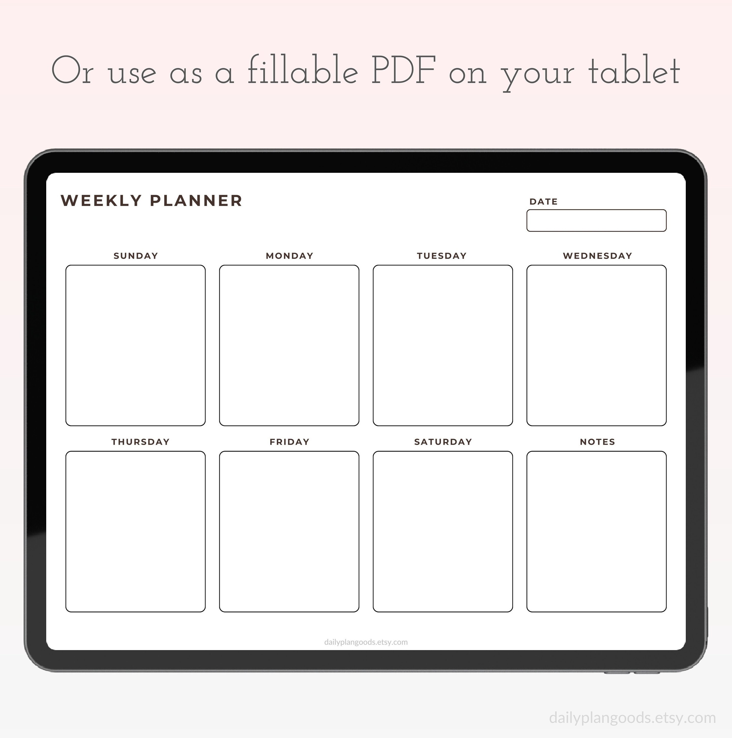 Sunday Start Weekly Planner Digital, Printable Weekly Agenda, Weekly to Do List Goodnotes, Week