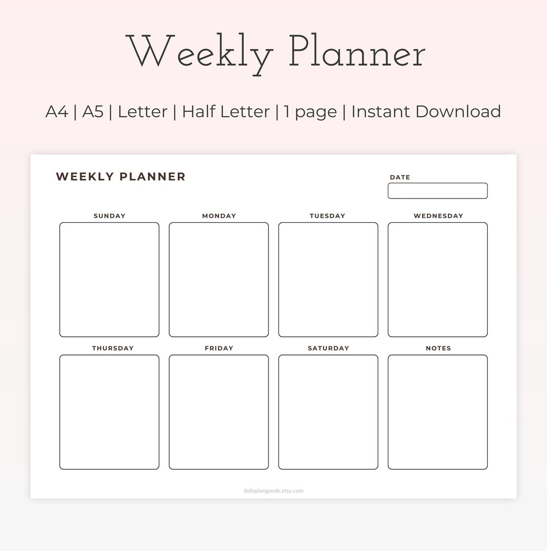 Minimalist Weekly Planner Landscape, Printable to Do List, A4/a5/letter ...