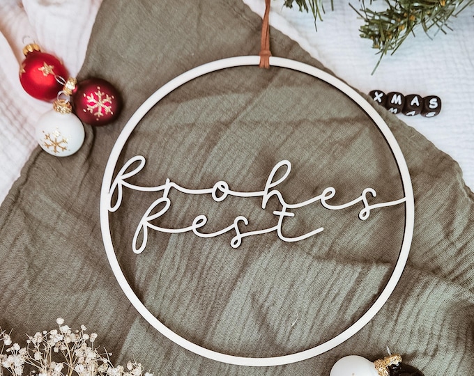 Wooden wreath, wooden ring, Merry Christmas, Christmas decoration, door wreath, wreath, Christmas wreath, wooden wreath, wreath with lettering