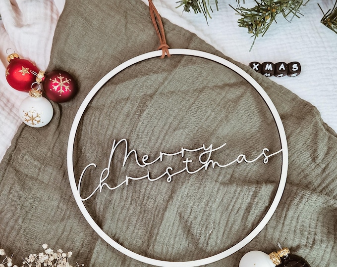Wooden wreath, wooden ring, Merry Christmas, Christmas decoration, door wreath, wreath, Christmas wreath, wreath made of wood, wreath with lettering