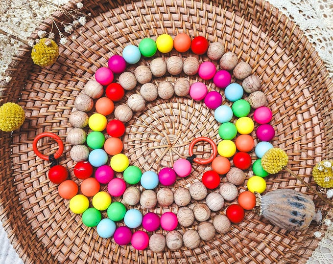 Rainbow mobile phone chain made of large silicone beads and wooden beads 15 mm – mobile phone strap, smartphone lanyard, mobile phone cord, crossbody mobile phone strap