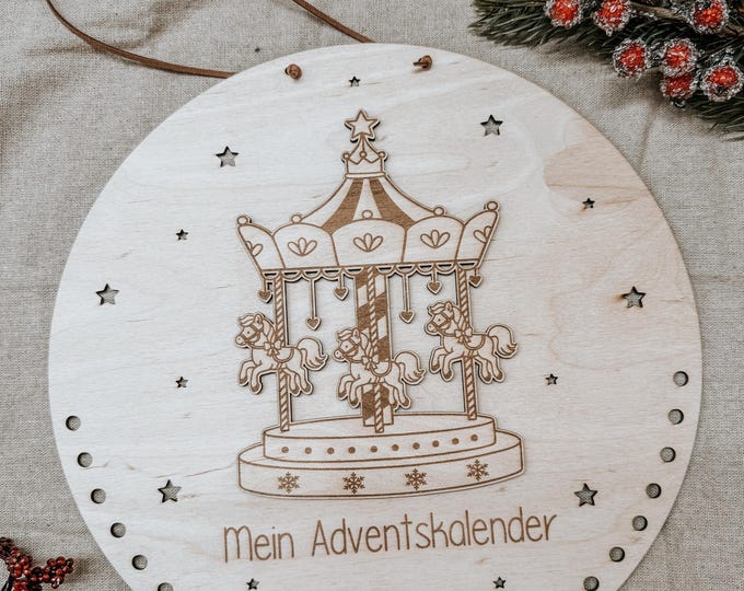 Wooden Advent Calendar My Advent Calendar – with Engraved Carousel – for Filling Yourself with Bags or Gifts – Wooden Christmas Decoration