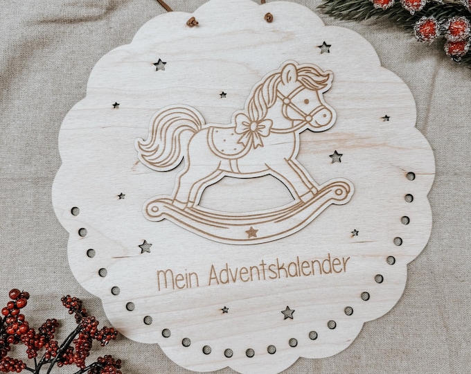 Wooden Advent Calendar My Advent Calendar – Engraved Rocking Horse – for filling yourself with bags or gifts – Christmas decoration made of wood
