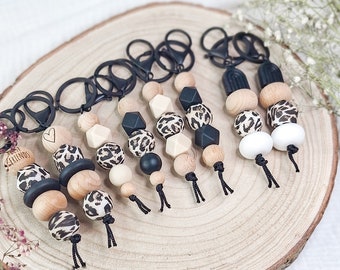 Keychain Animal Print, Leo Print, Silicone Beads, Wooden Beads, Best Friends, Engraved Beads, Black Keychain,