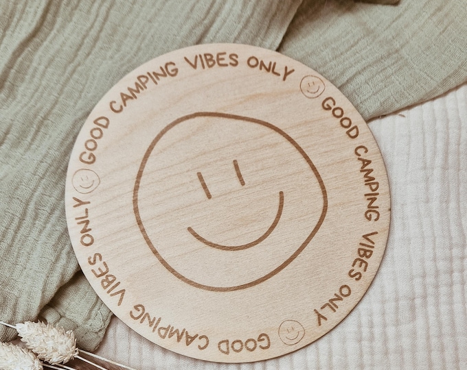 Wooden camping sign – Good Camping Vibes Only – Smiley camping decor – Vanlife decor – Campervan accessories – Gift for campers
