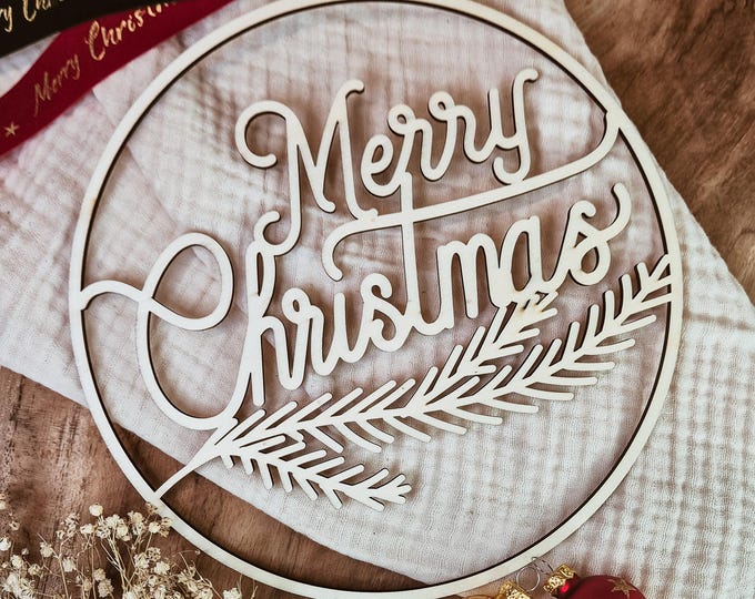 Wooden wreath, wooden ring, Merry Christmas, Christmas decoration