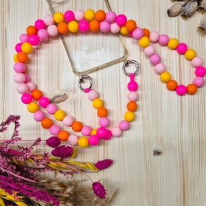Colorful beaded cell phone chain – cell phone strap to hang around your neck | Smartphone necklace pink orange yellow | Crossbody phone strap