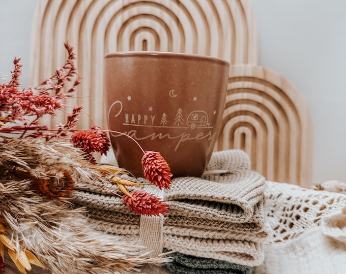 Boho coffee mug “Happy Camper” – ceramic mug with camping motif, gift for campers & outdoor fans, camping mug, camper, coffee mug