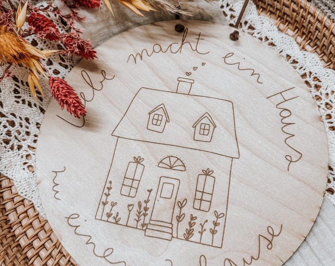 Wooden sign "Love makes a house a home" Boho wall decoration made of wood, Scandinavian decoration, housewarming gift, wooden sign with engraving