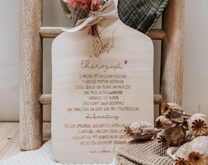 Wedding recipe wooden sign with engraving. Romantic wedding gift with dried flowers and a bow. | Gift for a wedding or anniversary.