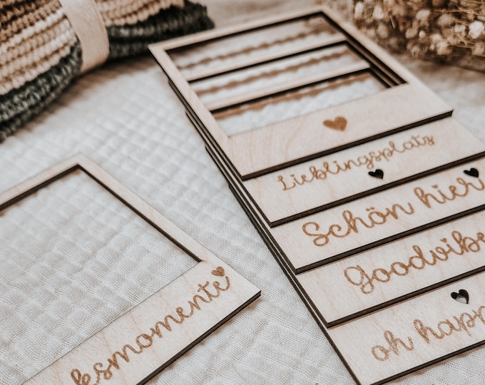 Wooden picture frames with sayings | Photo decoration scrapbooking | Goodvibes set of 5 frames | Gift for friends & special moments