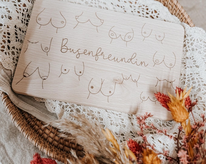 Cutting board "Bosom Buddy" - Funny gift for best friend, bachelorette party, girl power, body positivity, boho wooden board engraved, gift idea