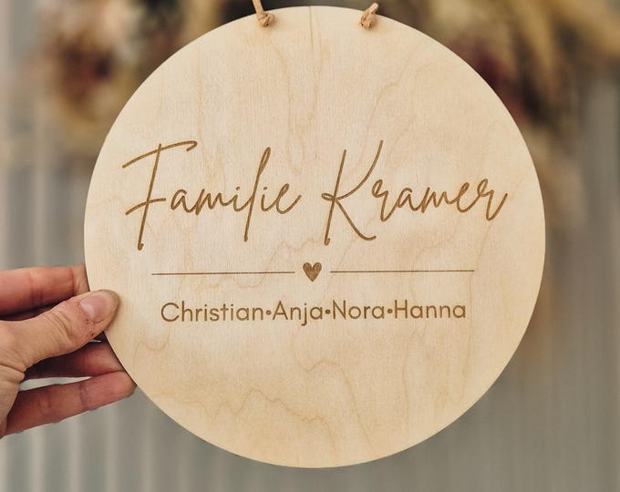 Personalized wooden family sign with names, laser-engraved wooden sign, family names, gift idea, family, nameplate