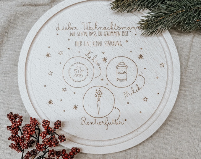 Wooden board for Santa Claus & Father Christmas – Engraved serving board, Christmas decoration, gift for children, wooden Christmas platter