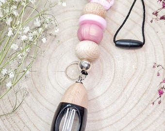 Car diffuser pendant with silicone and wooden beads: relaxation on the go, air freshener for the car, room fragrance with oil,