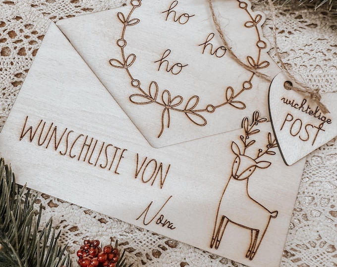 Wish list wooden letter – Personalized Santa Claus post, letter to Santa Claus, wooden Christmas decoration, gift for children