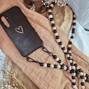 Mobile phone chain/mobile phone strap long made of beech wooden beads to hang around your neck – minimalism meets functionality Crossbody chain for your mobile phone
