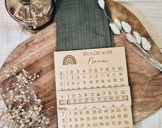 Personalized 1x1 Learning Board Made of Wood – Montessori Multiplication Board with Slider – Gift for School Children