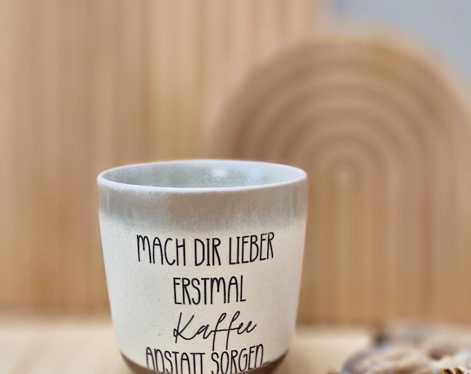 Ceramic coffee mug – Funny saying: "Better to have coffee than to worry" – Sustainable mug with heart design, cup