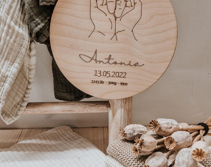 Personalized wooden plaque for birth announcement, nameplate with birth details – gift for birth or christening – decoration for children's room