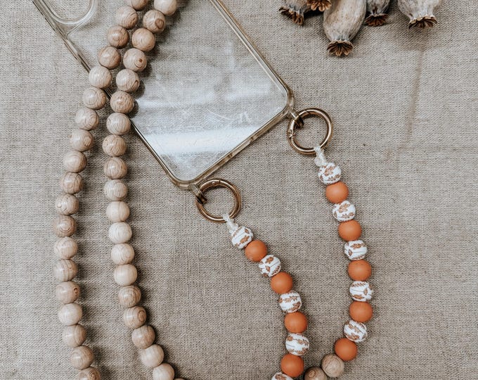 Mobile phone chain wooden beads – mobile phone strap made of wood & silicone, natural boho mobile phone chain without case, sustainable accessory