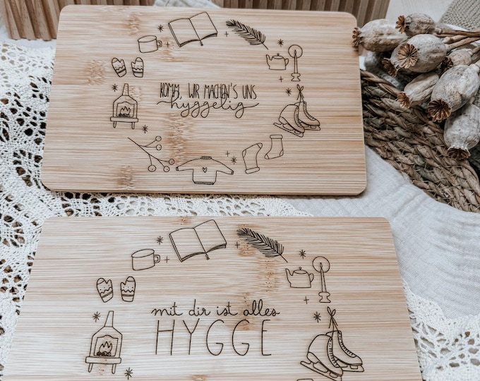 Bamboo breakfast board HYGGE – Engraved wooden board, gift idea, boho kitchen decor, hygge board, sustainable breakfast board
