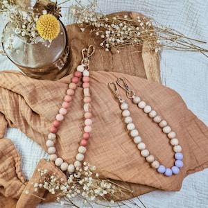 Individual short mobile phone chain as desired, personalized mobile phone chain, mobile phone strap, made of silicone beads or wooden beads, made as desired
