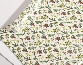 Woodland Christmas Wrapping Paper, Evergreen, Mistletoe and Pine Cone Gift Wrap