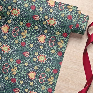 Eco-Friendly William Morris Persian Design Wrapping Paper - Teal and Red Floral Gift Wrap Sheets for Presents, Scrapbooking & DIY Crafts