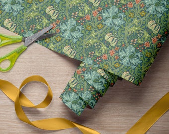 Morris & Co. Golden Lily Wrapping Paper - Elegant Heritage Floral Design - Artistic Recyclable Gift Wrap Ideal for Gifts and Scrapbooking