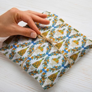 Festive Fruit Bowl Wrapping Paper - Colonial Orange Feast - Christmas Pine, Orange and Twig Garlands - Vintage Recyclable Gift Wrap