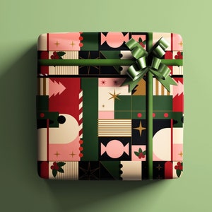 Carta da regalo natalizia moderna e astratta - Design geometrico in colori festivi - Perfetta per confezionare regali festivi alla moda - Consegna gratuita