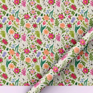 Spring Garden Wrapping Paper - Vibrant Flowers, Butterflies and Bugs - Free Delivery & Recyclable - Perfect for Spring Birthdays and Easter