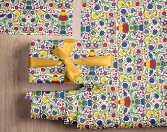 Papel de regalo floral isabelino – Papel de regalo inspirado en bordados medievales